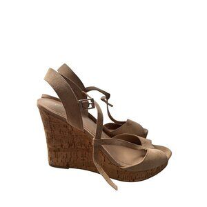 Tan Suede Platform Sandals – Boho Cork Wedge, Strappy Heels, Y2K Retro Chic 10M
